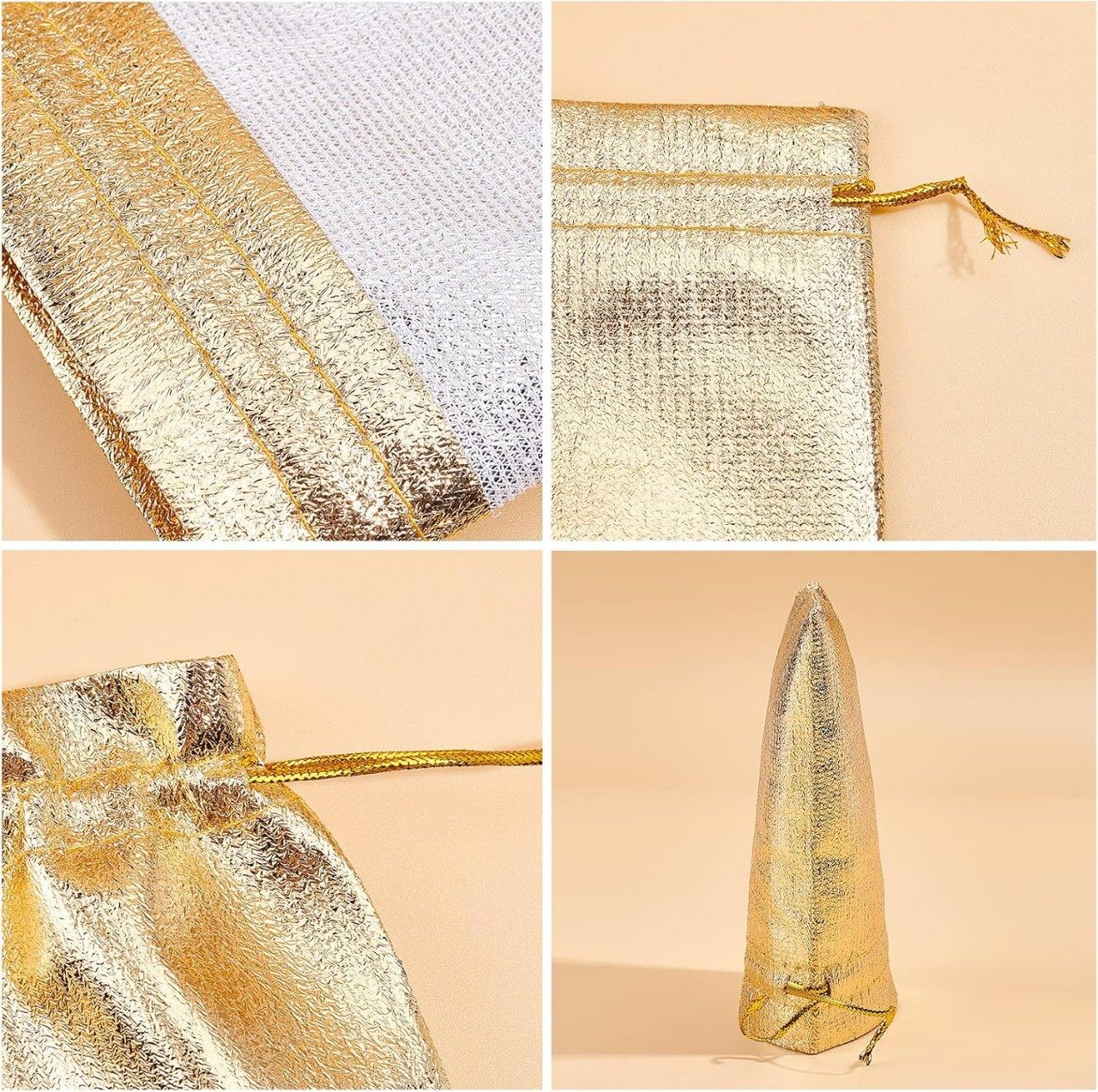 Factory Direct Supply Gold Drawstring Bags for Jewelry, Crafts, and Gifts