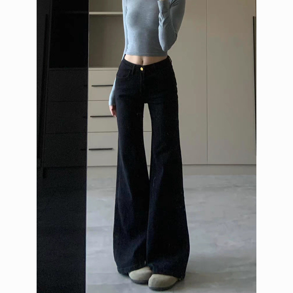 Black High Waist Flared Jeans for Women Stretchy Slim Fit Casual Spring Autumn Wear