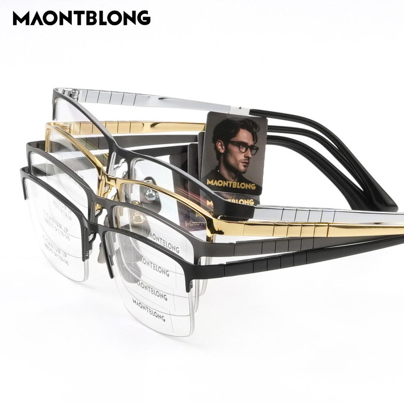 MAONTBLONG Men's Titanium Frame Glasses Frame Half Frame Business Glasses Frame Pure Titanium Great Wall Leg IP Plating Without Face