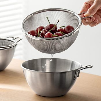 Drain Basket with Stand, Ultra-Fine Mesh for Draining Rice, Controlling Water, Washing Vegetables, Large Capacity 201 Thickened Stainless Steel Basin for Kitchen