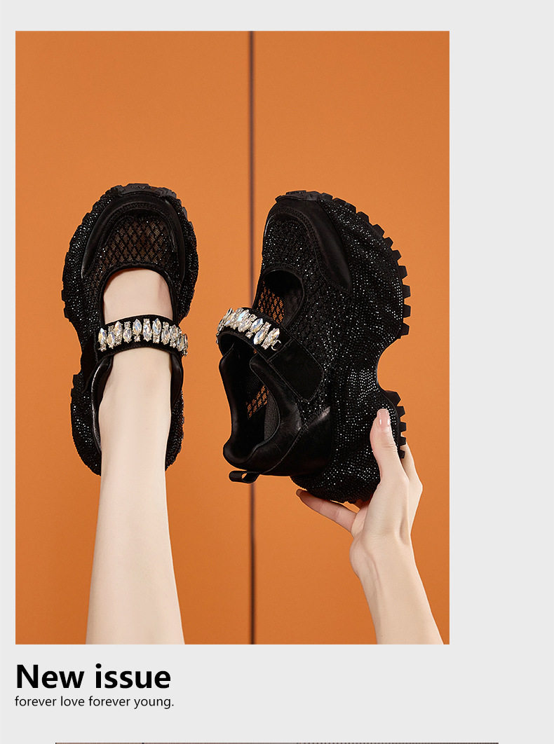 Sandal cao gót nữ hở mũi quai ngang đính đá gót siêu cao 10 cm — Bạc, Đen, Trắng chi tiết 16