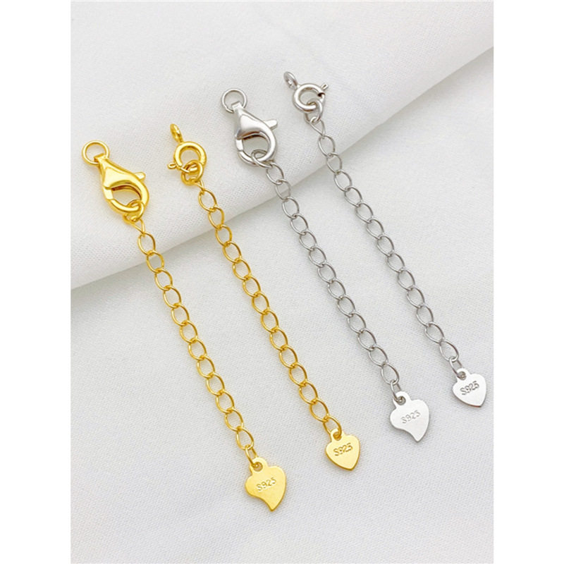 S925 sterling silver heart piece tail chain extended chain bracelet necklace diy handmade jewelry accessories handmade jewelry materials