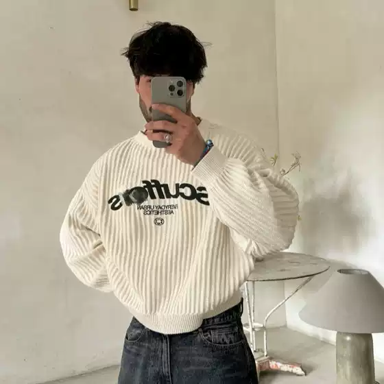 Cross-Border 2026 Autumn and Winter New Loose Sweater Ins American Retro Casual Letter Embroidery Color-Blocking Knitwear
