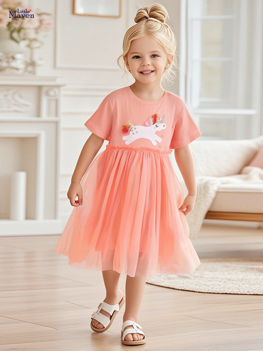 Custom-made, Girls' Skirt, Summer Breathable Princess Dress, Kids' Short-sleeve Dress