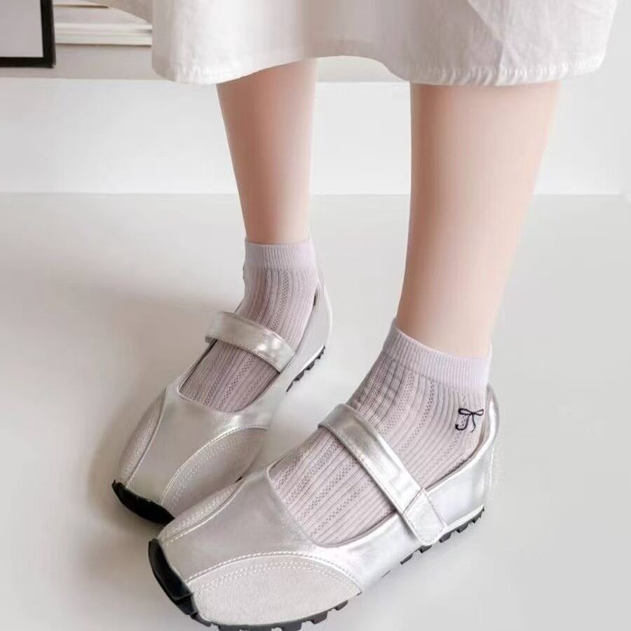 韩系镂空透气小短筒ins潮袜子女短袜夏季薄款网眼细条蝴蝶结批发