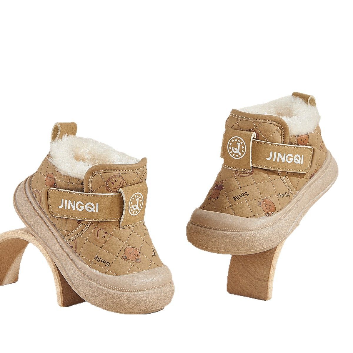 Jingqi Baby Fleece-Lined Thickeneded Cotton Shoes Winter Warm Toddler Shoes for Boys and Girls Baby Shoes One Year Old Low-Top Children's Shoes