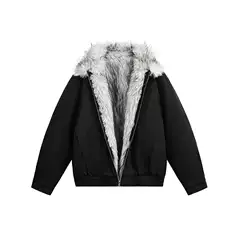 BOOGOOVOGUE Original Bomber Heavyweight Men's Faux Fur Collar Padded Winter Jacket Thick Structured Coat