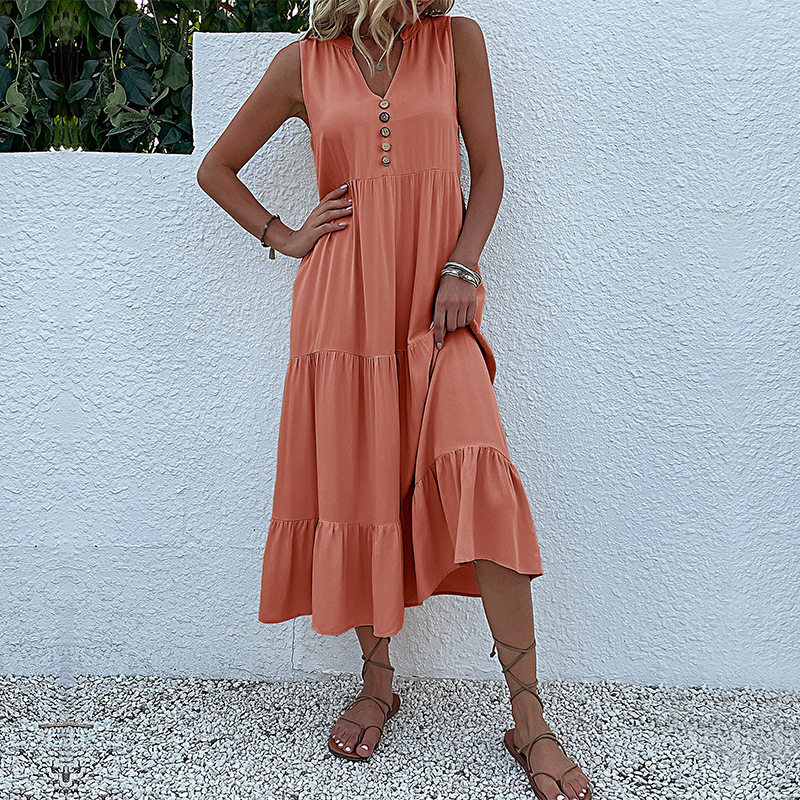 Summer Casual Sleeveless Dress Loose Fit Solid Color Comfortable Fabric Perfect for Everyday Wear Wholesale