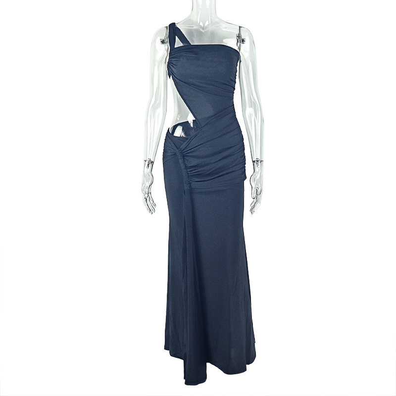 Elegant Womens Bodycon Dress Solid Color Asymmetrical One Shoulder Hollow Out Design Perfect for Parties and Events