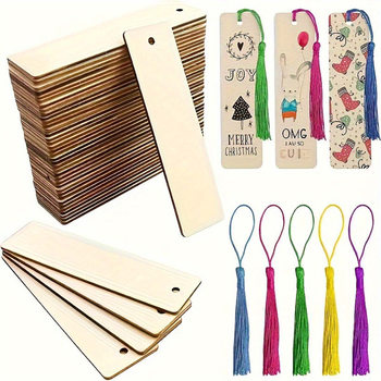 Amazon Cross-Border Wooden Bookmark with Tassel Graffiti DIY Wooden Craft Rectangular Blank Bookmark Pendant Bookmark