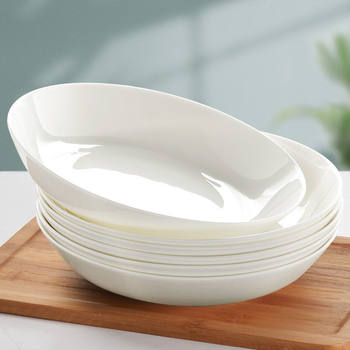 Pure white bone china plate restaurant dish household ceramic plate round white porcelain plate rice plate deep plate tableware