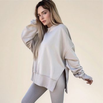 Cross-Border New Foreign Trade Autumn Women's European and American Casual Tight Trousers Loose Sweatshirt Suit Two-Piece Set