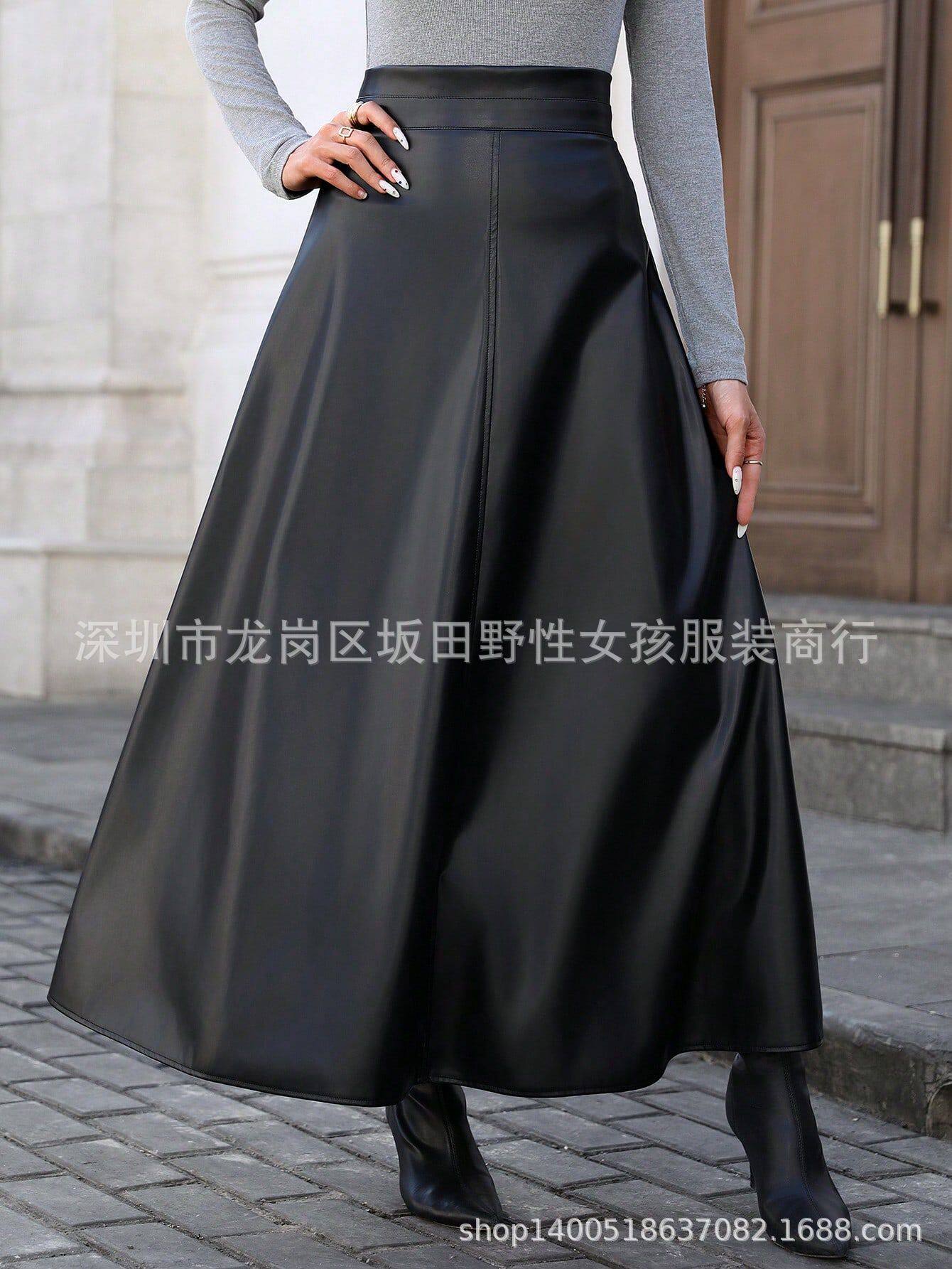 A Line PU Leather Midi Skirt Flattering Fit Flared Hem Plus Size Casual or Evening Wear Wholesale Available