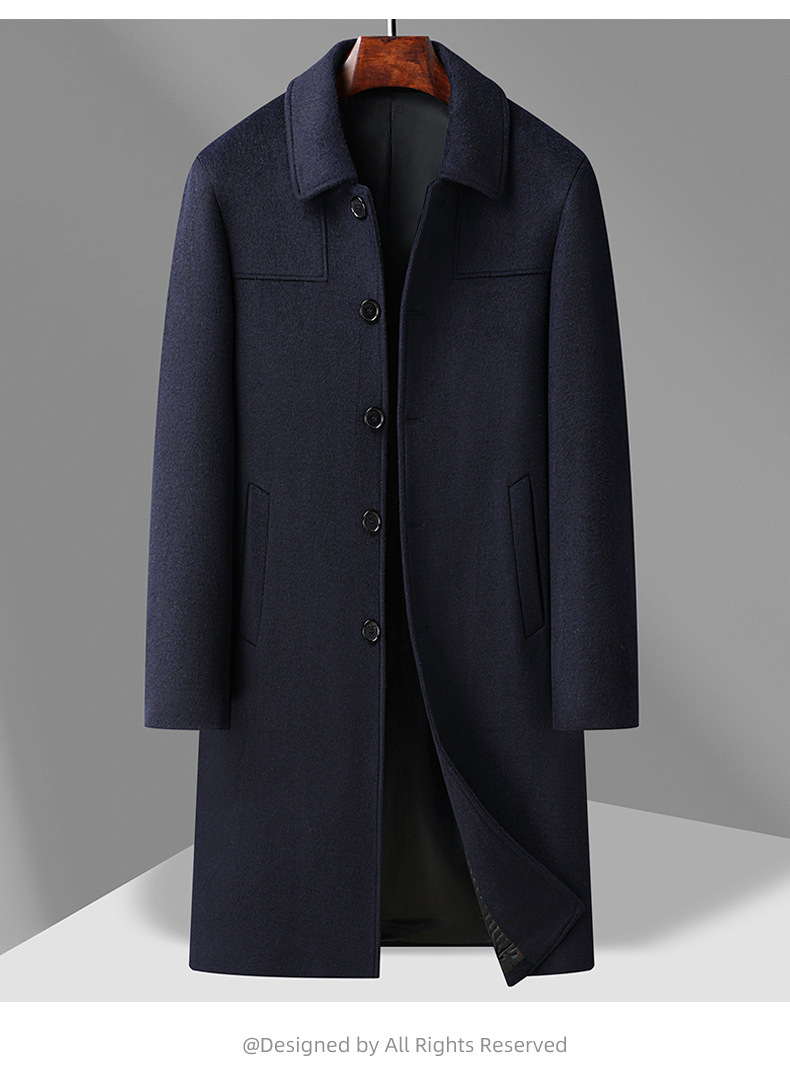 Áo khoác len cashmere nam dáng dài cổ lật phong cách công sở — Màu đen, Xanh Navy, Màu xám