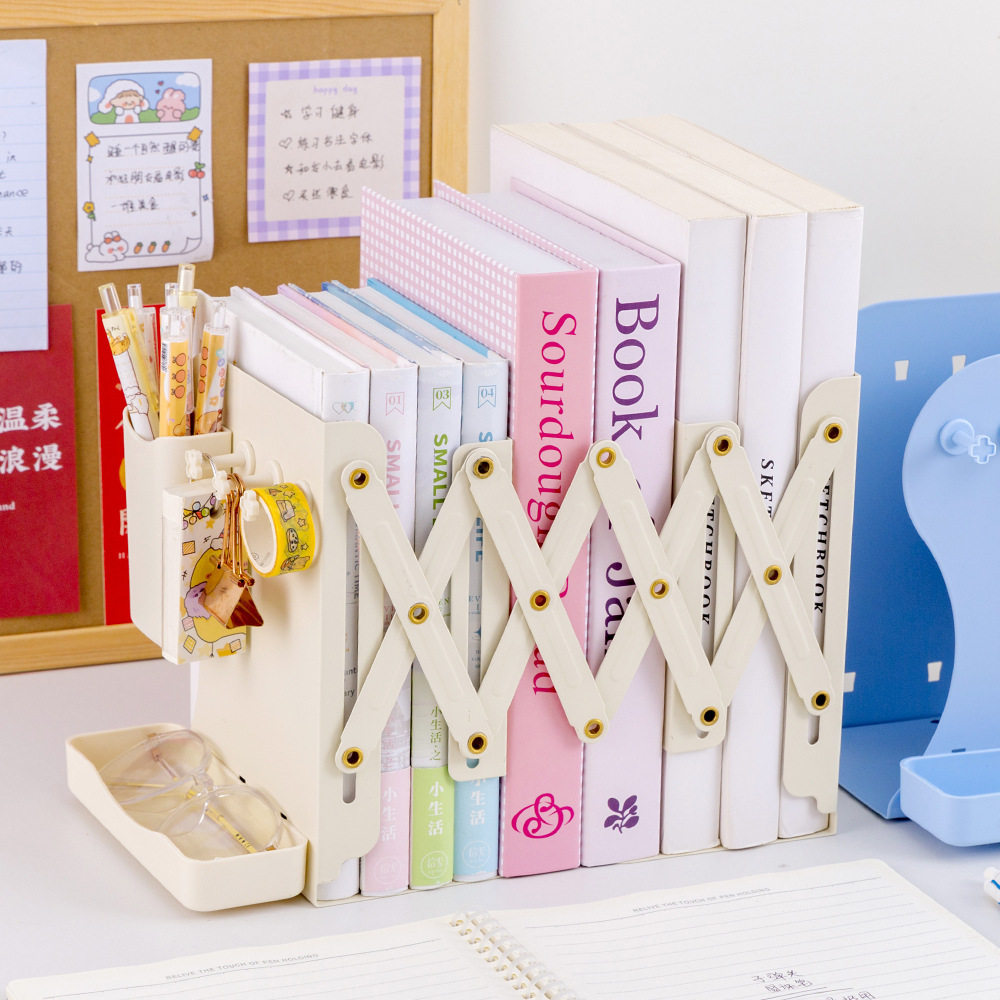 Telescopic Bookend Office Bookshelf Desktop Storage Pen Box Student Metal Bookend Desktop Storage Class Stationery
