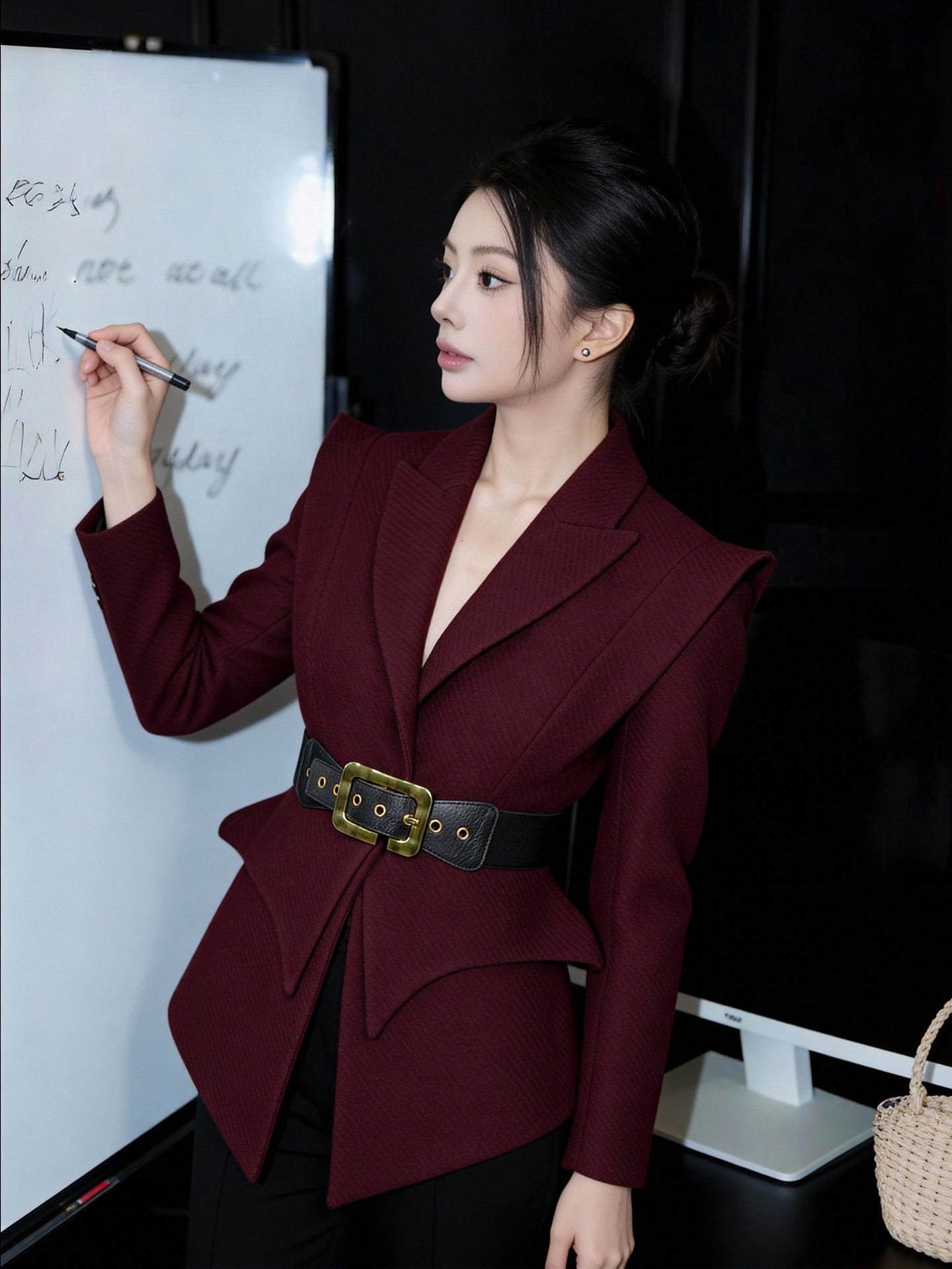 Áo vest nữ công sở dáng ôm thiết kế thanh lịch dày dặn tôn dáng — Màu đỏ rượu
