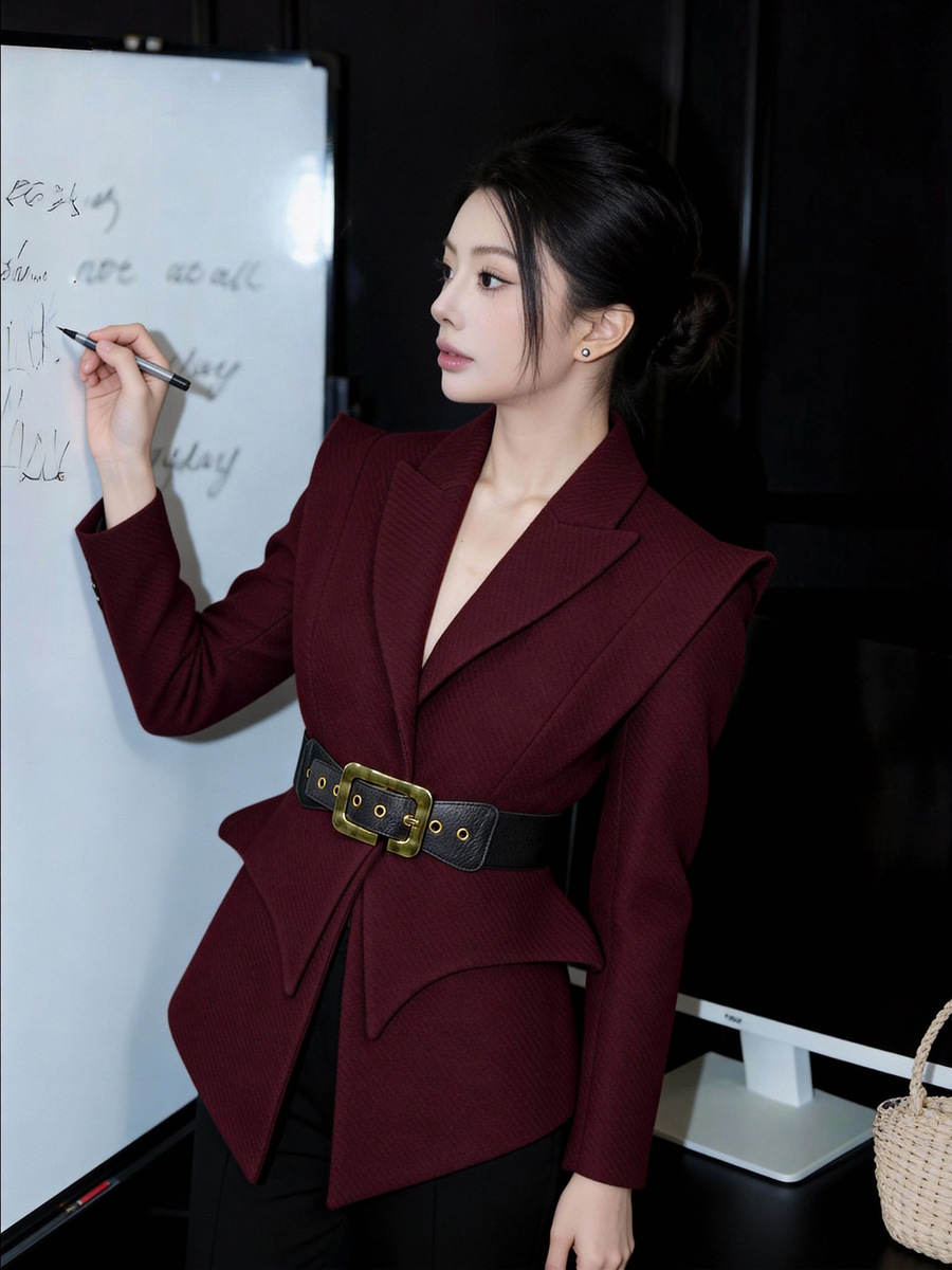 Áo vest nữ công sở dáng ôm thiết kế thanh lịch dày dặn tôn dáng — Màu đỏ rượu