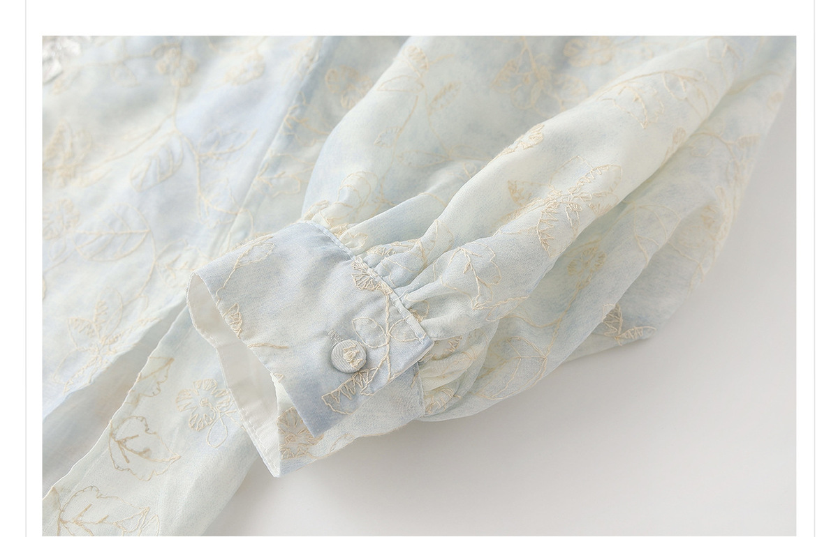 Áo sơ mi nữ dài tay thêu hoa cổ tròn phong cách thanh lịch — Cloud Water Blue (Giao hàng ngay hôm nay), Cloud Water Blue (Giao hàng trong 7 ngày)
