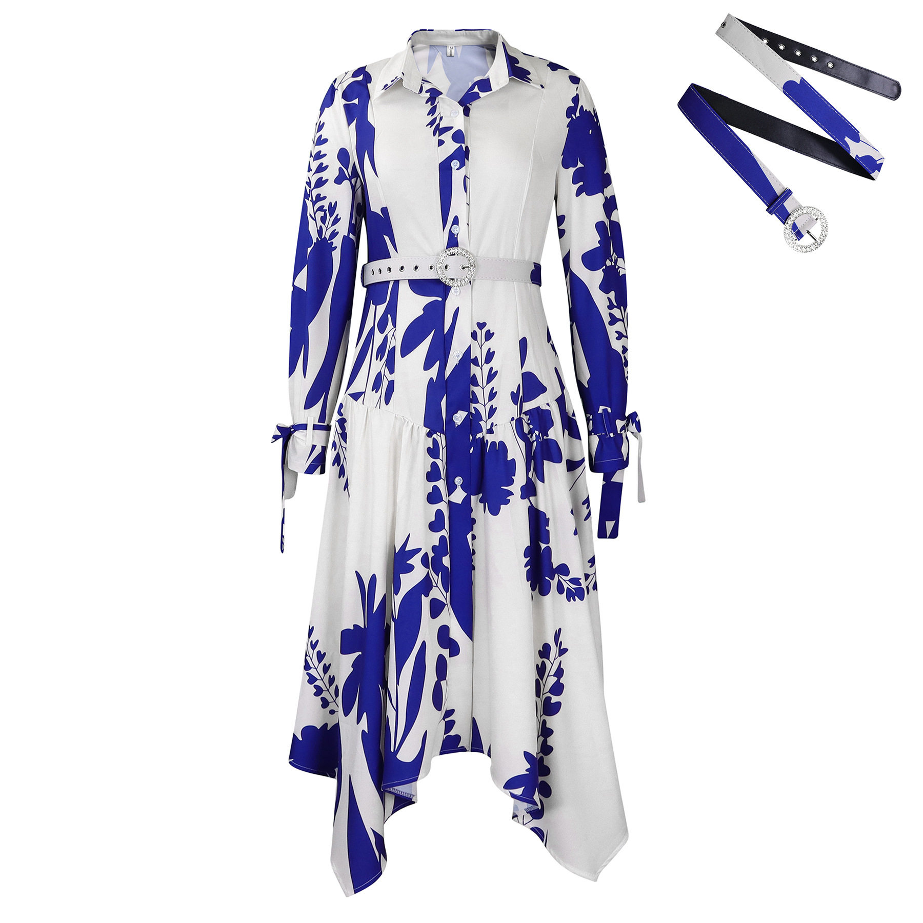 Plus Size Womens Dress Elegant Floral Print Irregular Hem Lapel Collar Casual or Formal Occasions Wholesale