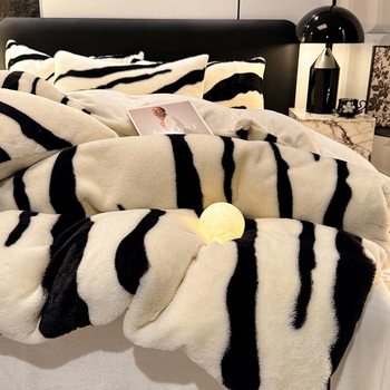 Class a Winter Thickeneded Rabbit Plush Milk Velvet Four-Piece Set Anti-Static Bed Bed Sheets Quilt Cover Warm Bedding Group Purchase