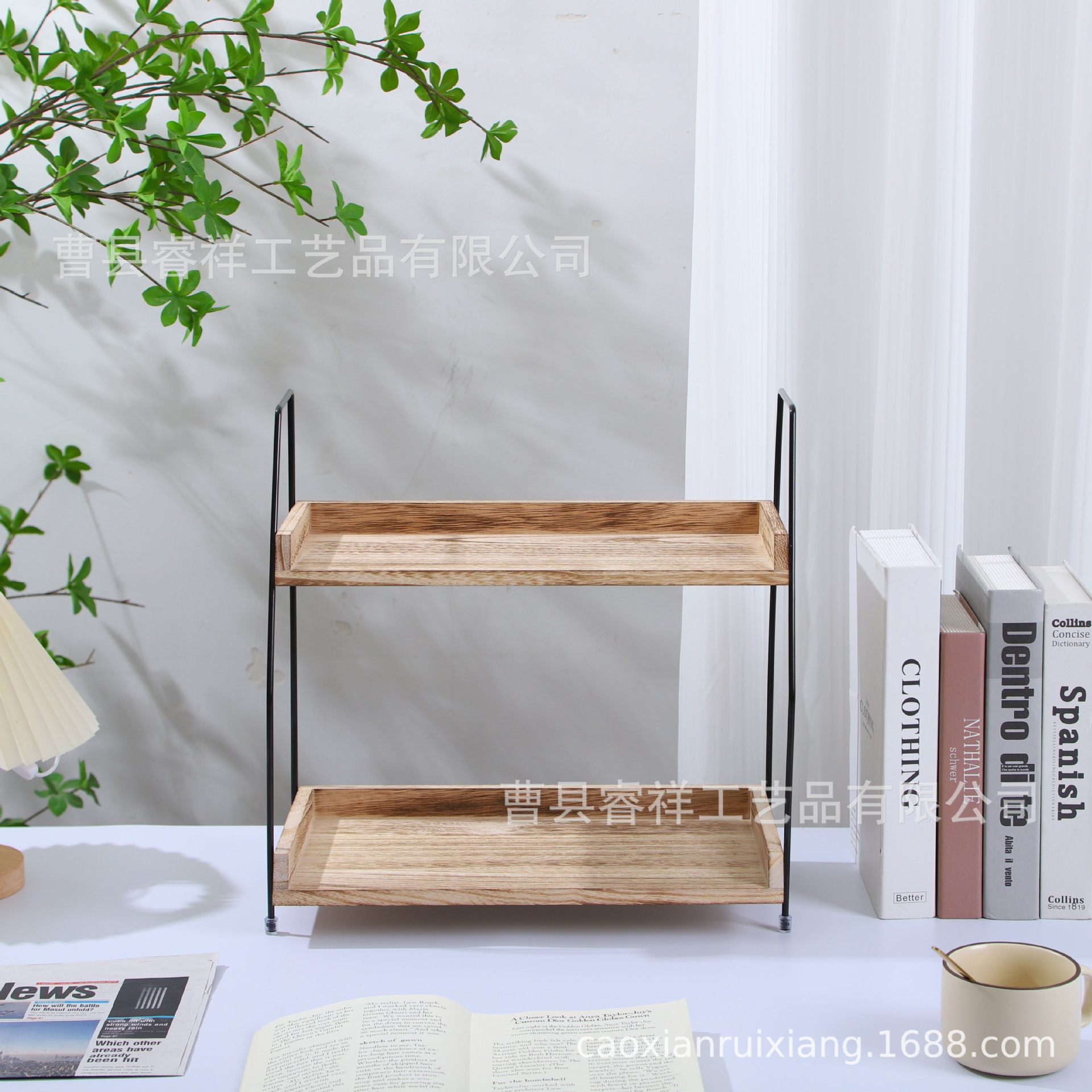 in stock Double-layer Wooden Storage Rack for Kitchen Seasoning Supplies Household Desktop Toiletries Storage Rack