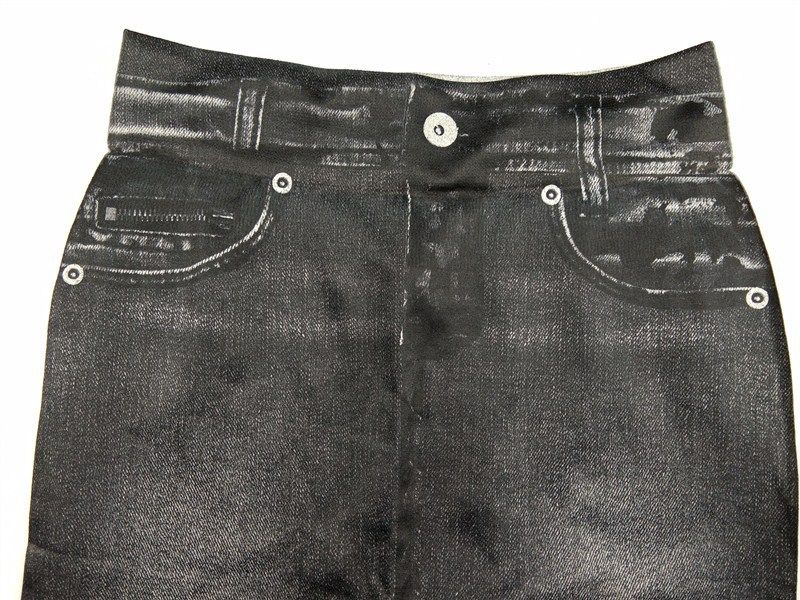 外贸款春季假口袋印花仿牛仔打底裤女无缝弹力显瘦薄款小脚裤K720