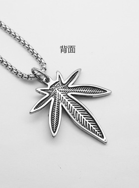 复古树叶朋克项链挂件钛钢