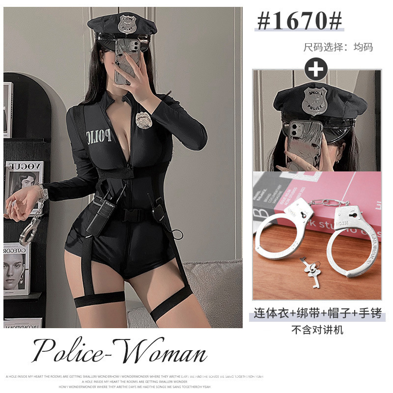 情趣内衣夜店女机车警察双头拉链免脱开裆cospaly角色扮演制服女