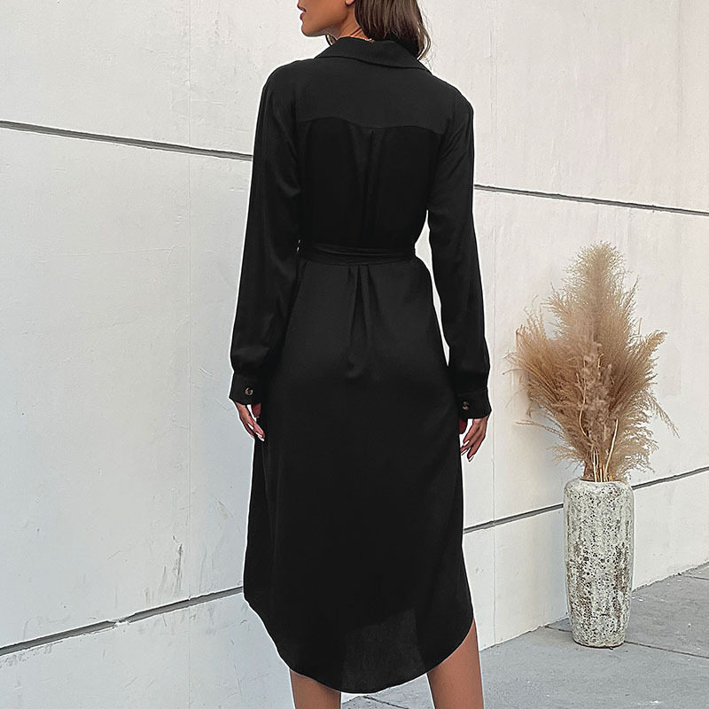 Elegant Black Long Dress Shirt Collar Autumn Winter European and American Style Perfect for Office Wear Wholesale