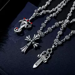 Fashionable Retro Silver European and American Hairdresser Style Electroplated Silver Large Sword Pendant Cross Pendant Vintage Trendy Accessory