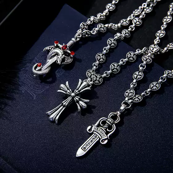 Fashionable Retro Silver European and American Hairdresser Style Electroplated Silver Large Sword Pendant Cross Pendant Vintage Trendy Accessory