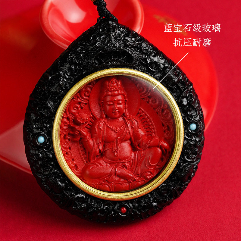 Cinnabar Birth Year Buddha Samantabhadra Bodhisattva Zodiac Pendant Birth Year Necklace Guardian Deity Ebony Pendant Jewelry