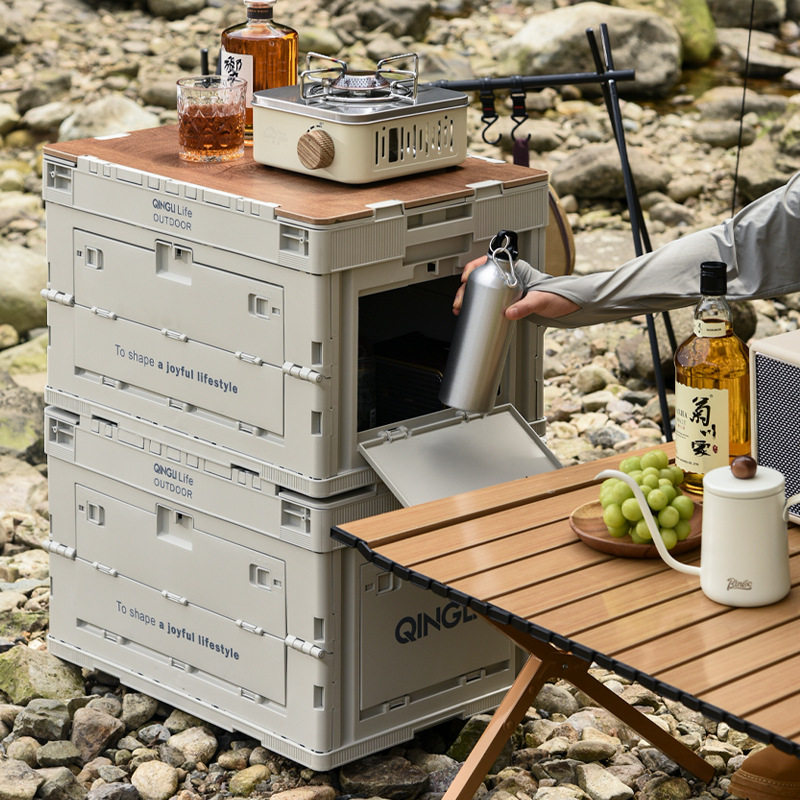 Outdoor Folding Camping Storage Box Multi-Functional Car Portable Thickened Wooden Cover Storage Box Camping Storage Box