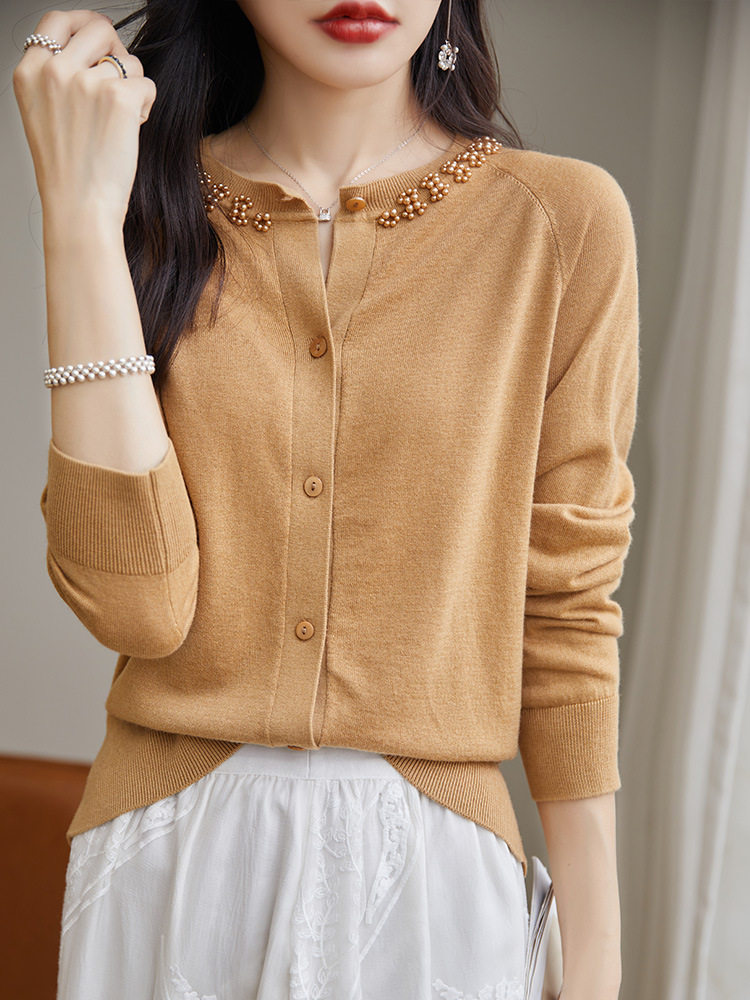 精细美丽诺羊毛针织衫开衫女2023新款时尚长袖毛衣外搭小众空调房