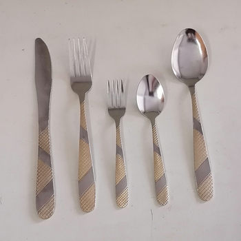 New stainless steel knife and fork spoon western tableware handle room gold square handle creative main knife tea fork tea spoon five-piece set