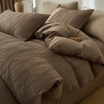 Class A cotton 100 cotton four-piece jacquard three-layer gauze quilt cover water-washed cotton bed sheet bedding