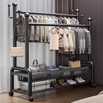 Clothes Rack Indoor Household Clothes Rack Floor-Standing Bedroom Thickened Clothes Drying Rack Floor-Standing Simple Double-Pole Coat Rack