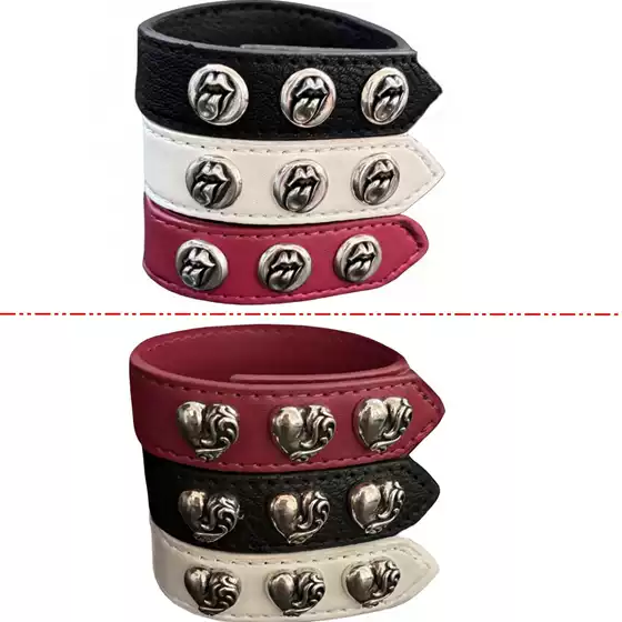 Fashionable Trendy European and American Style Tongue Heart-Shaped Thai Silver Vintage Adjustable Leather Bracelet for Men and Women, Versatile