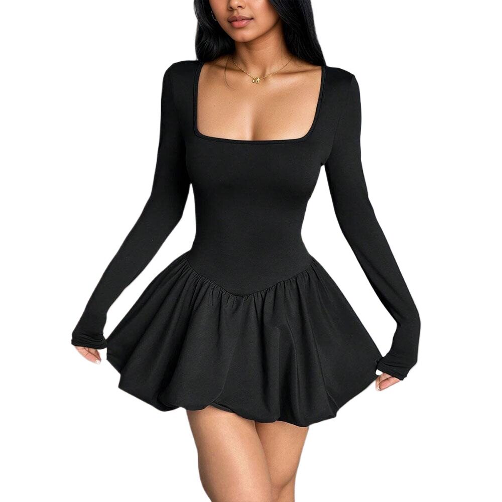 Spring Summer Womens Dress Long Sleeve Slim Fit Ruffled Hem Floral Design Casual or Party Wear Wholesale