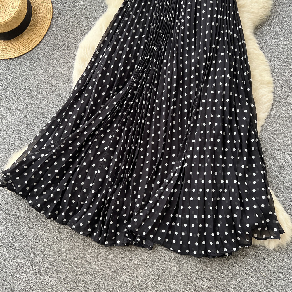 French Polka Dot Maxi Dress Sexy Backless V Neck Waist Defining Elegant Style Perfect for Evening Events