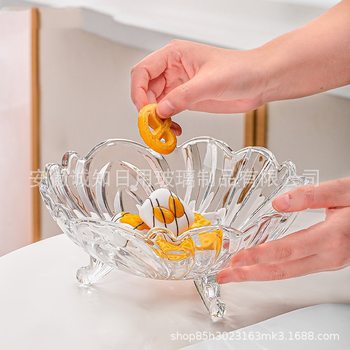 High color value household triangular fruit plate 1200ML large capacity high white material crystal clear fruit bucket fruit plate glass