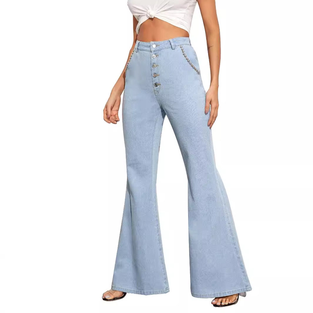 Wide Leg Denim Trousers Versatile Flared Design Comfortable Fit High Quality Fabric Casual Wear Ready to Ship