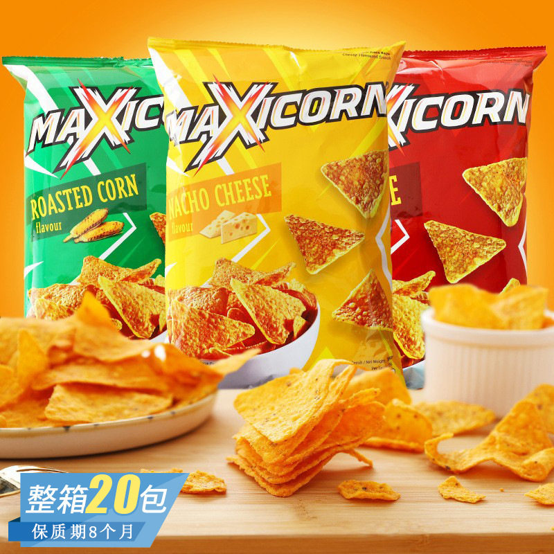 Max Bbq Cheese Flavored Corn Flakes Imported from Indonesia, Triangular Crisps, Casual Puffed Snacks Wholesale