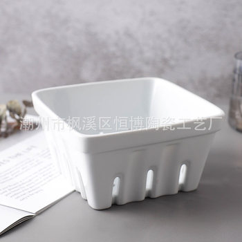 Ceramic Fruit Bowl Western Food Fruit Bowl Square Ceramic Hollow Bowl Square Bowl