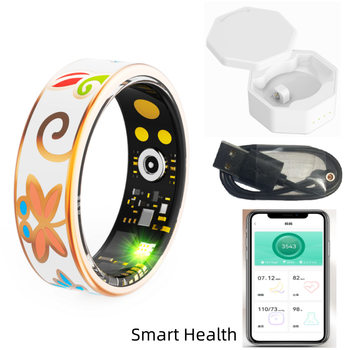 Cross-Border Smart Ring Enamel Pattern Black Technology Sleep Heart Rate Blood Oxygen Blood Pressure Movement Photo Monitoring Family Care