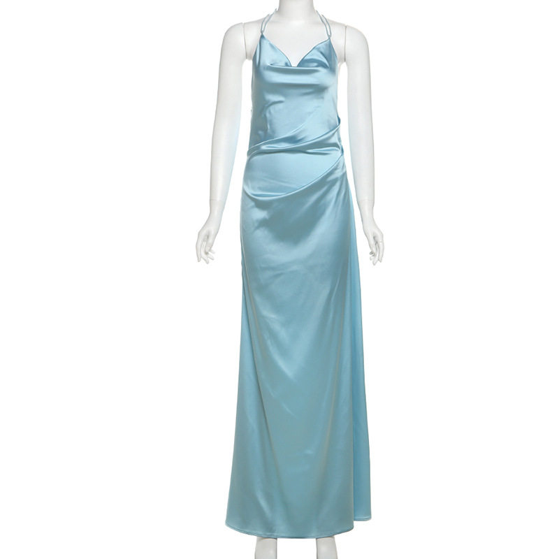 Spring Womens Dress Sexy Halter Neck 3D Decorative Solid Color Backless Perfect for Parties or Night Out