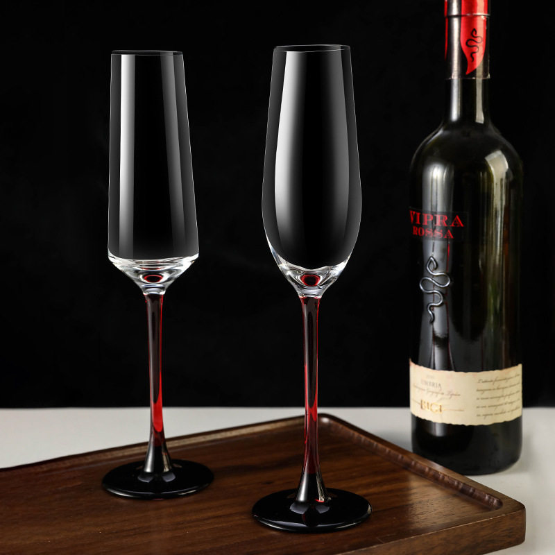 European Red Rod Champagne Glass Household High-End Creative Crystal Glass Red Wine Glass Goblet Pair of Sparkling Wine Glasses