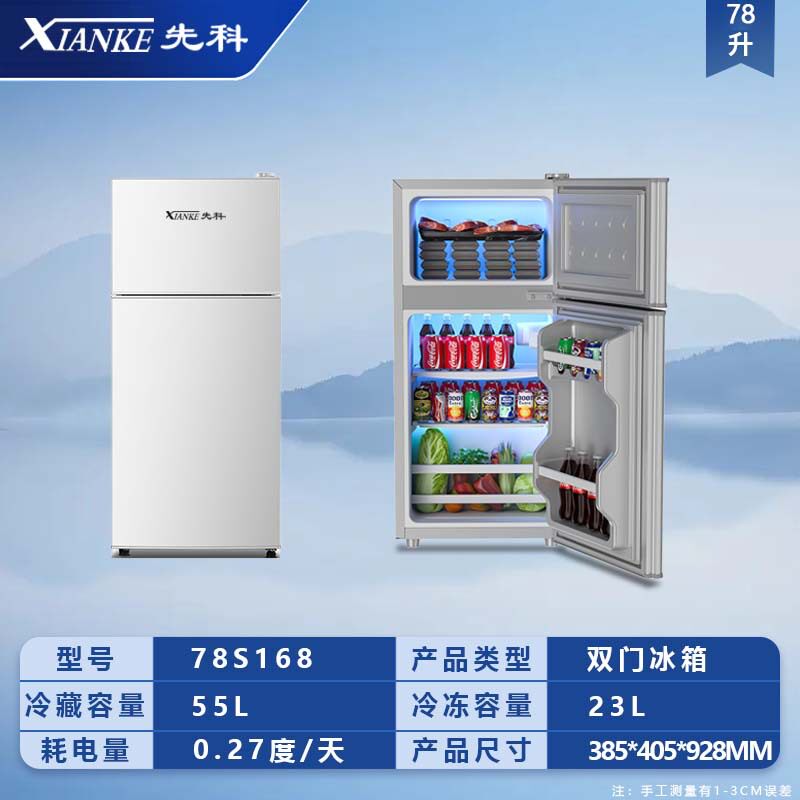 先科家用双门电冰箱速冻保鲜出租屋迷你冷柜一级能耗节能静音冷藏