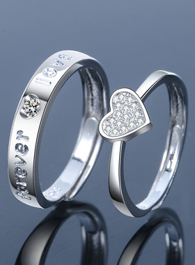 日韩简约爱心小众设计锆石女开口饰品指环时尚个性七夕节情侣戒指