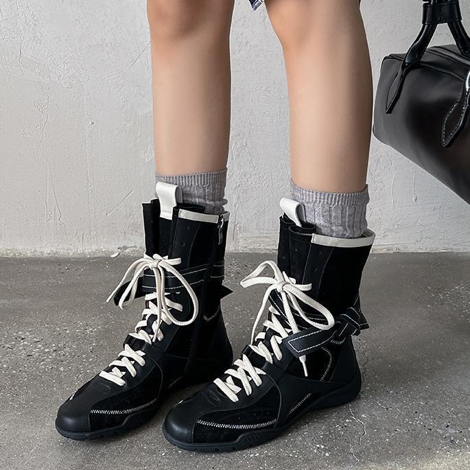 Boot nữ da bò lộn cổ thấp tăng chiều cao gót 3cm — Màu đen, Màu kaki, Màu nâu